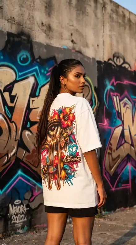 Bloom Back Print Tee — NEXORA white oversized